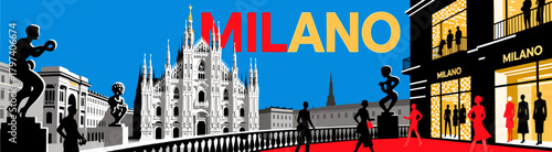 Milan cityscape in silhouette style with vibrant colors