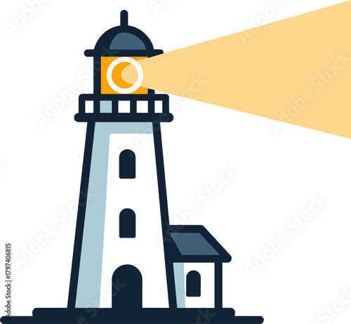 Lighthouse vector icon with beacon light on white background