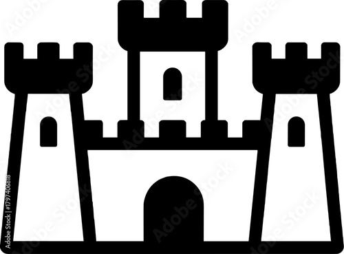 Fortress icon in black and white on white background