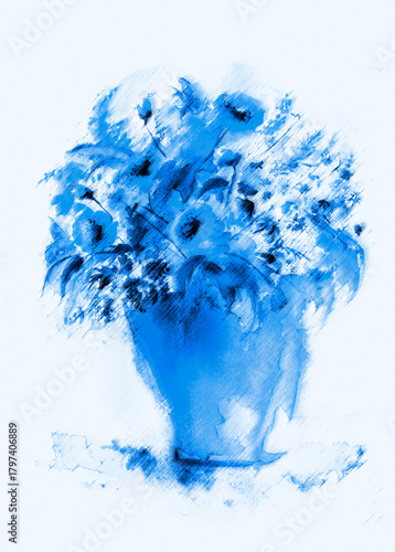 A bouquet of flowers in watercolor. Vintage postcard, poster, sticker, image. Beautiful, fashionable flowers, buds. Poppy, mimosa, hydrangea, wild flowers and herbs 