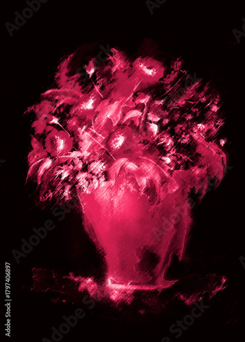 A bouquet of flowers in watercolor. Vintage postcard, poster, sticker, image. Beautiful, fashionable flowers, buds. Poppy, mimosa, hydrangea, wild flowers and herbs 