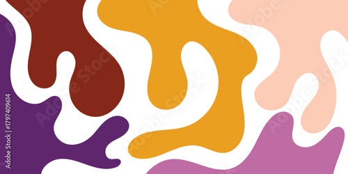 Abstract Organic Fluid Shapes Background in Warm and Earthy Color Palette Including Brown, Ochre, Purple, and Pale Pink