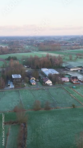 picturesque scenery belgian countryside open green fields charm residential neighborhoods aerial footage scenic beauty landscape tranquility nature exploration 
