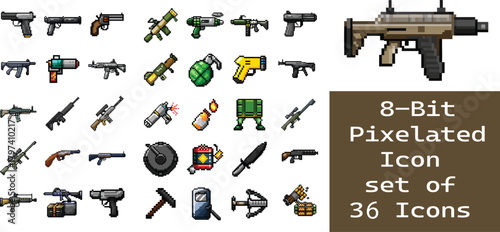 Weapons Pixelated 36 icon set template