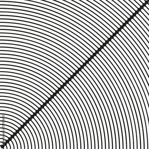 Concentric lines pattern. Geometric circle segment. Abstract Vector graphic. Diagonal divide shape.