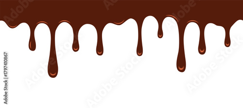 Delicious melted dark chocolate dripping, perfect for dessert or confectionery designs, vector illustration