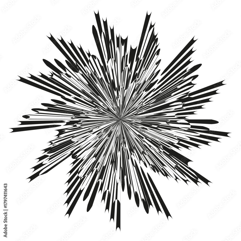 Fototapeta premium Explosive sunburst graphic. Black line Vector. Dynamic radial element. Abstract light rays.