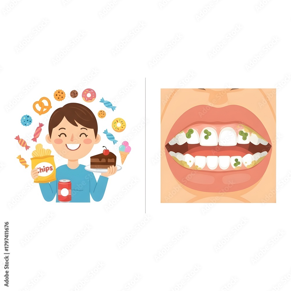 Fototapeta premium A split-screen dental health illustration
