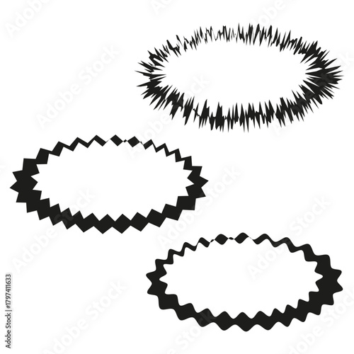 Grunge black border. Distressed decorative frames. Rough edgy texture. Vector contour shapes.