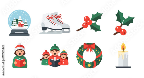 Flat Illustration Various Christmas Celebration Elements Icon Collection
