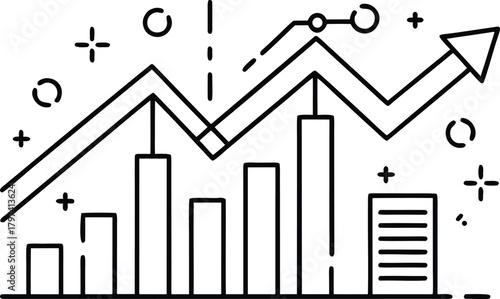Business growth chart with arrow indicating upward trend and financial metrics