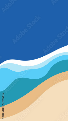 Illustration of beach with waves and sand in cartoonish