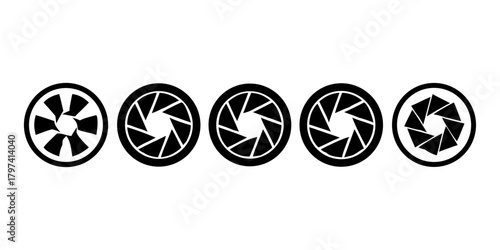 Camera lens diaphragm collection.Aperture icon set.Vector black camera. Camera shutter icons design. Camera lens diaphragm vector. icon
