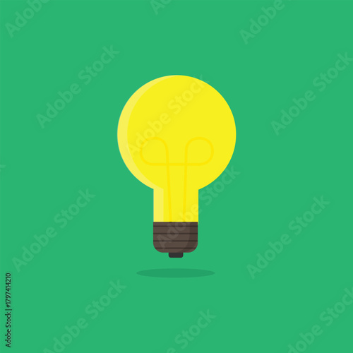 Yellow light bulb with filament on green background Keywords: light bulb, idea, innovation