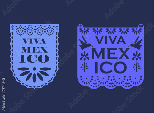 Papel Picado collection with paper cutouts, floral and bird template designs for Cinco de Mayo.