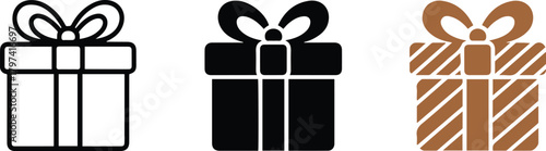 Black and white vector illustration of art supplies like pencils, pens, and a brush in a celebration gift box with a red ribbon and bow decoration