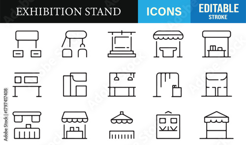 Modern exhibition stand vector pack showing signage structures and event layouts