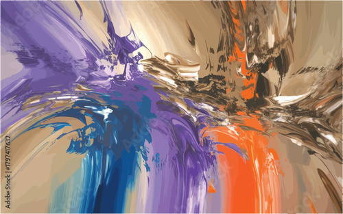Abstract dynamic splash of colorful paint in purple blue and orange tones creating a powerful expressive burst of creative motion art