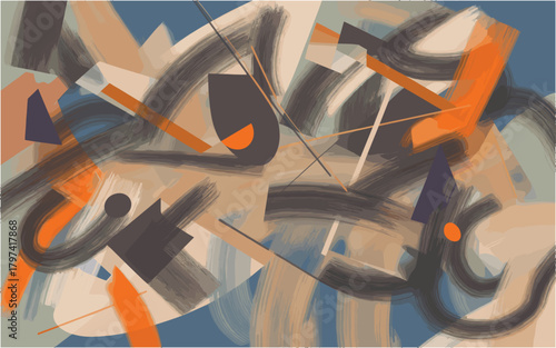 Abstract painted background with expressive brushstrokes and geometric forms creating a vibrant and contemporary artistic composition