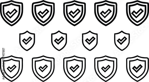 Shield check mark icons collection - security and protection symbols