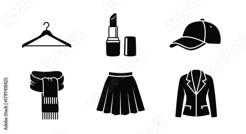 Black Fashion and Clothing Accessories Icons Set