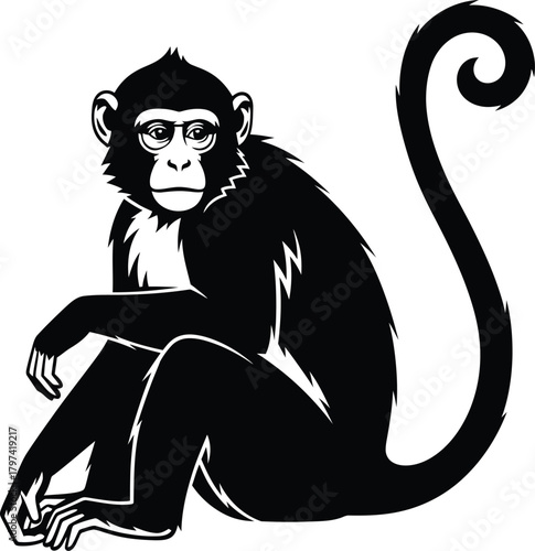 Monkey illustration black and white primate animal wildlife vector art eps silhouette