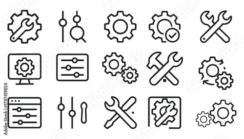 Essential settings and configurations icons for design and development