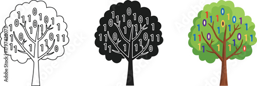 Digital binary code tree concept with color variations