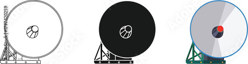 Satellite dish antenna collection with different styles vector illustration