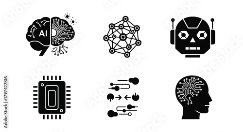 AI Technology and Robotics Icon Set Deep Learning Concepts