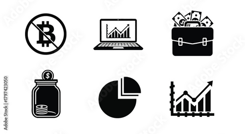 Investment Management Business Growth Icons Financial Statistics Savings and Profit Symbols
