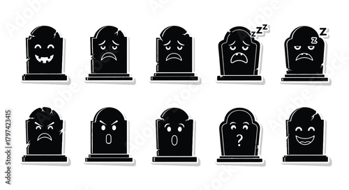 Halloween Gravestone Emoji Sticker Set Vector Collection