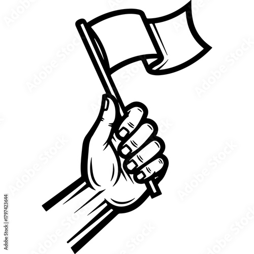 Retro Woodcut Style Vector Illustration of Hand Holding Waving Generic Flag for Patriotic Holiday and Unification Celebration Design