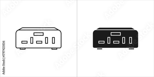 Two electronic devices, one in outline and one in solid black