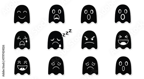 Cute Black Ghost Emoticon Sticker Set Emotional Icons