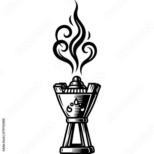 Woodcut Style Incense Burner Vector Illustration for United Arab Emirates National Day, Traditional Aromatic Smoke