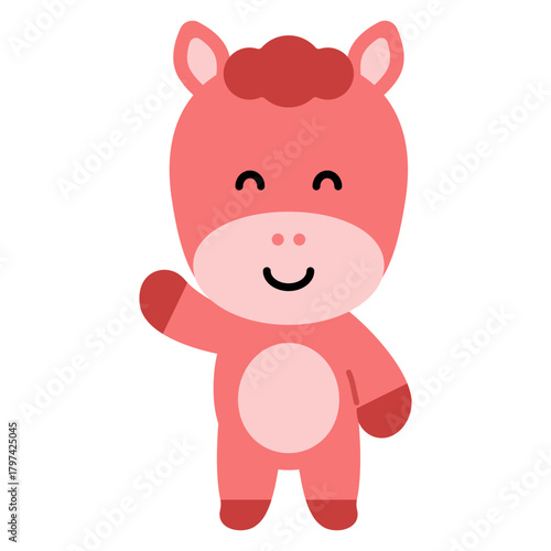 인사하는 붉은 말 캐릭터 일러스트