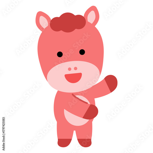 인사하는 붉은 말 캐릭터 일러스트