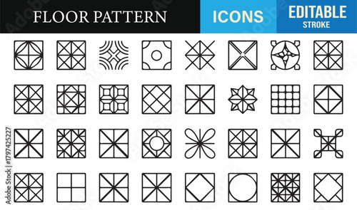 Vector tile design collection in editable stroke style for flooring and interior layouts