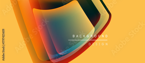 Abstract fluid shapes overlap, creating vibrant color gradients. Yellow background complements dynamic design elements. Modern aesthetic.