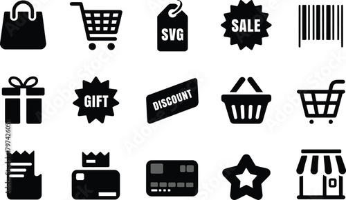E commerce shopping and retail icon set for business needs