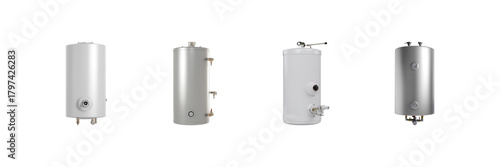 Water Heater Tank Models Set. Efficient Home Heating Solutions Collection Isolated On Transparent Background