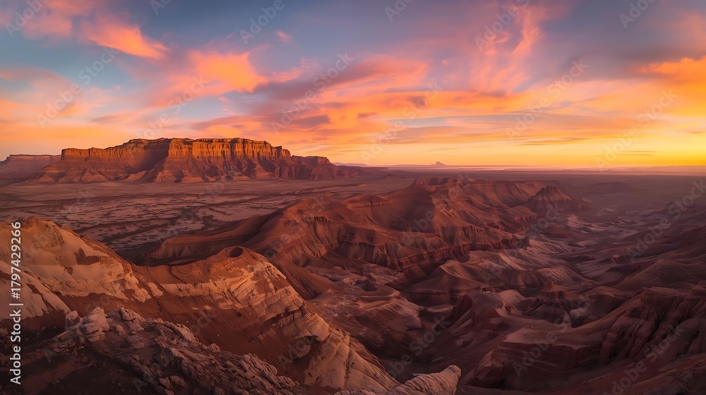 Fototapeta premium Vibrant sunset over rugged desert landscape