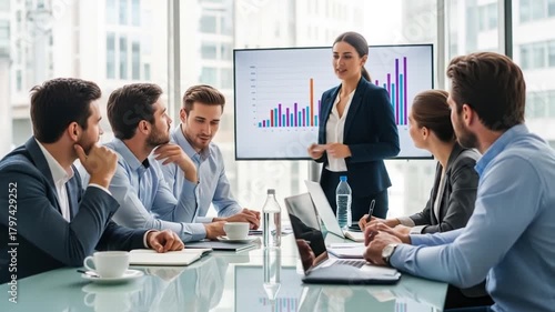 Wallpaper Mural Business Presentation: Corporate Team Attends Meeting with Financial Growth Chart Displayed on Torontodigital.ca