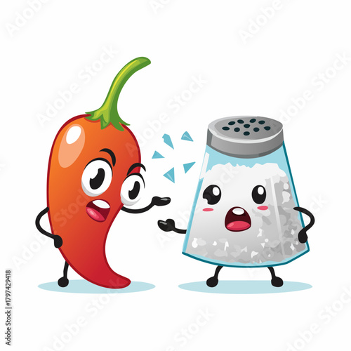 An agitated grain of pepper is frantically arguing with a calm, stoic, oversized salt crystal.