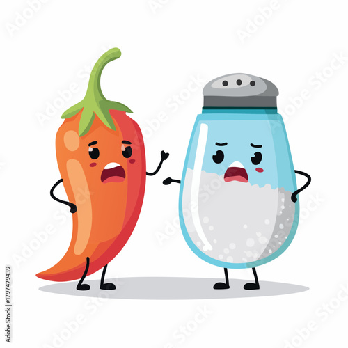 An agitated grain of pepper is frantically arguing with a calm, stoic, oversized salt crystal.