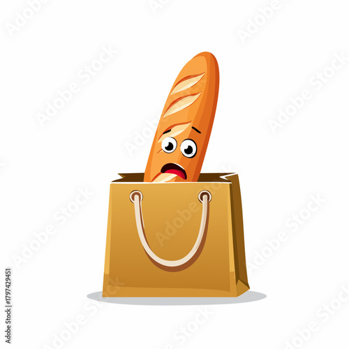 A desperate baguette is trying to discreetly escape from a shopping bag, looking very suspicious.