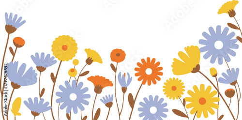 flower border seamless floral frame with spring blooms and open space