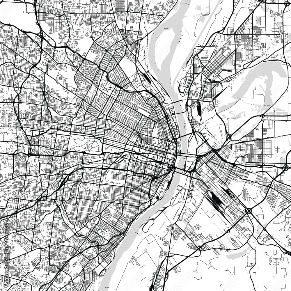 Naklejka premium St. Louis City Map the urban grid reveals itself in this minimalist and structured plan emphasizing the core connections of the cityscape begin of sentence, emphasizing refined linework.