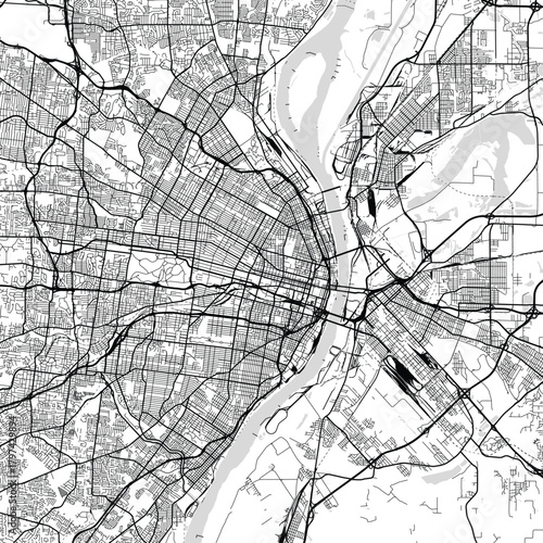 St. Louis City Map the urban grid reveals itself in this minimalist and structured plan emphasizing the core connections of the cityscape begin of sentence, emphasizing refined linework.